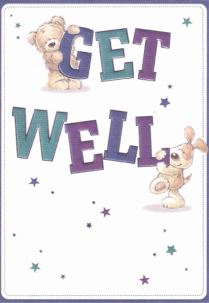 Alive with the gentle strength of community, this get well card from the heart of Cricklewood features two winsome friends-a plush, smiling bear and an exuberant puppy-each doing their part to send healing vibes. The bear balances atop the dynamic, oversized 'GET,' while the pup cozies up beside 'WELL,' both looking outward with expressions of warmth and unwavering optimism. Bold letters shaded in rich indigo and energizing teal serve as a visual anchor, springing from the white canvas like blossoms reaching for the sun in Cricklewood's bustling gardens. Tiny starbursts sprinkled throughout the design glow in pitched blues and purples, hinting at the small wonders and everyday joys found in shared encouragement or a fresh delivery along Willesden Lane. The skillfully rendered, tactile fur on the pair almost invites a gentle touch, evoking the same thoughtful texture as velvety new petals. Every aspect of the illustration feels deliberately chosen to create both emotional and visual comfort-just as every floral arrangement is pieced together at Cricklewood Florist with care to soothe and uplift. The card's lightness, artistry, and timeless innocence combine to assure anyone who receives it that brighter days are truly within reach.