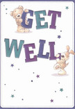 Overflowing with cheerful optimism, this get well card radiates the heartfelt support characteristic of Cricklewood's close-knit community. At the centre, two adorable figures-a plush teddy bear and a floppy-eared pup-bring laughter and hope to the bold, vibrantly coloured 'Get Well' message they each hold and balance with joyful care. Indigo and teal hues shimmer across the confident text, making it pop against a smooth, creamy-white background, the whole design bringing to mind the uplifting presence of a Cricklewood Florist bouquet on a friend's nightstand. Sprinkled with starry accents in blue and purple, the card captures the magic and comfort of well-wishes floating through the air like petals along the paths of Gladstone Park. The fine detailing of the bear's fluffy coat and the puppy's velvety ears encourages the imagination to reach out for a virtual hug. Warm, playful, and supportive, this card is perfect for Cricklewood residents wanting to send a little local love and reassurance-an affectionate embrace that carries hope and encouragement for a speedy recovery.